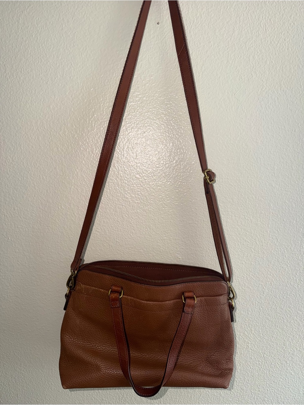 Fossil Cognac Leather Satchel with Gold Hardware - Picture 2 of 6
